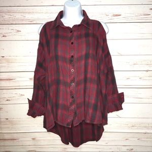 UNIF Nasty Gal Cold Shoulder Flannel Plaid Shirt M
